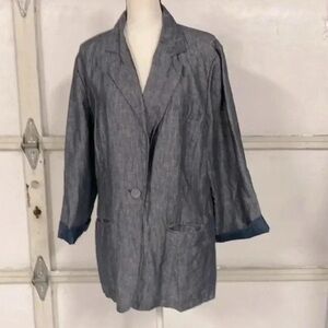 Ashley Stewart linen cotton blue jacket blazer coat size 14W